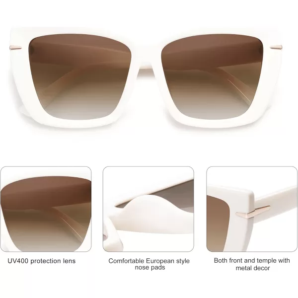 SOJOS Trendy Large Oversized Cat Eye Sunglasses for Women 70s UV400 Designer Shades SJ2231WhiteBrown