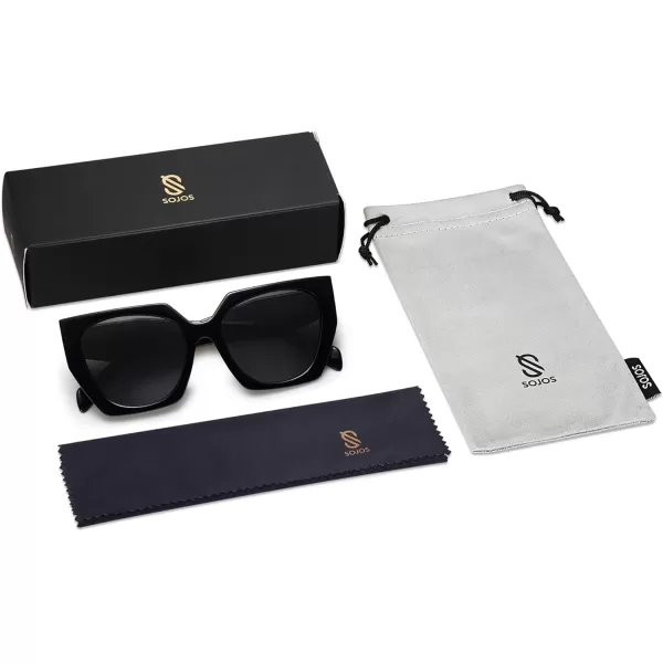 SOJOS Trendy Oversized Polarized Sunglasses Womens Big Square Cateye Sunnies Lentes de sol para mujer SJ2205All Black