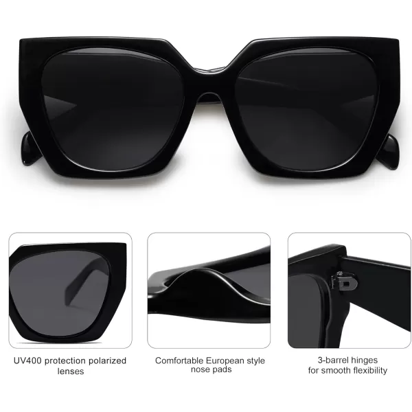 SOJOS Trendy Oversized Polarized Sunglasses Womens Big Square Cateye Sunnies Lentes de sol para mujer SJ2205All Black