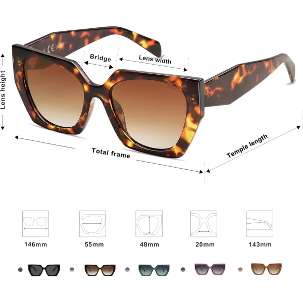 SOJOS Trendy Oversized Polarized Sunglasses Womens Big Square Cateye Sunnies Lentes de sol para mujer SJ2205Brown TortoiseBrown