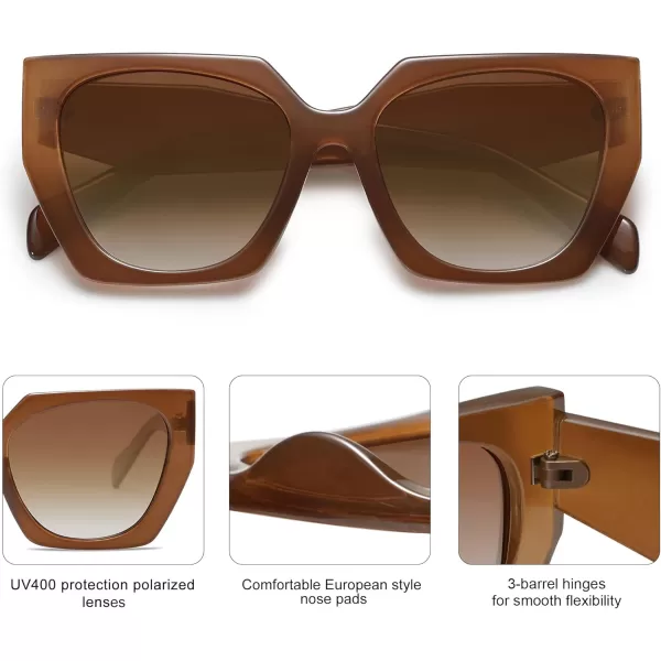 SOJOS Trendy Oversized Polarized Sunglasses Womens Big Square Cateye Sunnies Lentes de sol para mujer SJ2205Caramel BrownBrown