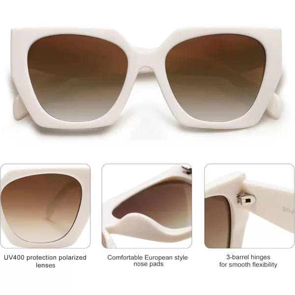 SOJOS Trendy Oversized Polarized Sunglasses Womens Big Square Cateye Sunnies Lentes de sol para mujer SJ2205Creamy WhiteGradient Brown