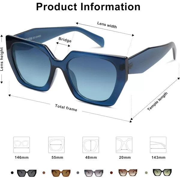 SOJOS Trendy Oversized Polarized Sunglasses Womens Big Square Cateye Sunnies Lentes de sol para mujer SJ2205Dark BlueBlue