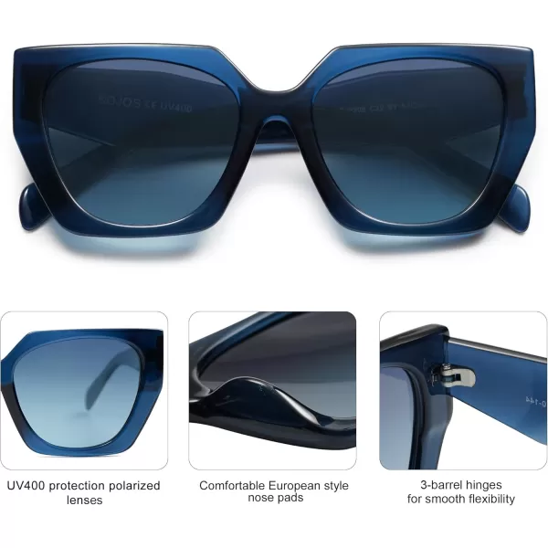 SOJOS Trendy Oversized Polarized Sunglasses Womens Big Square Cateye Sunnies Lentes de sol para mujer SJ2205Dark BlueBlue