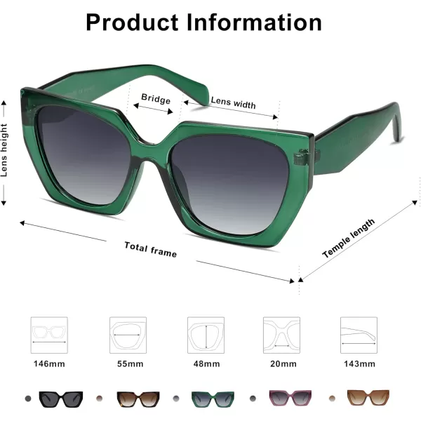 SOJOS Trendy Oversized Polarized Sunglasses Womens Big Square Cateye Sunnies Lentes de sol para mujer SJ2205Dark GreenGrey