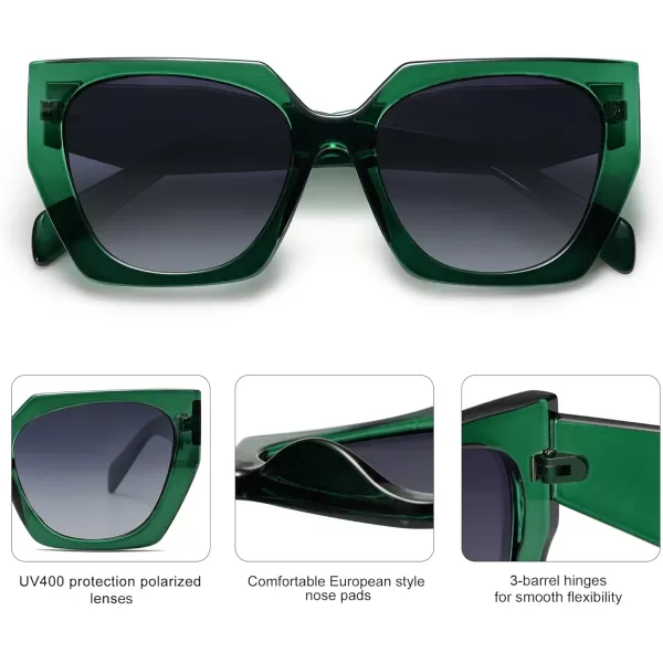 SOJOS Trendy Oversized Polarized Sunglasses Womens Big Square Cateye Sunnies Lentes de sol para mujer SJ2205Dark GreenGrey