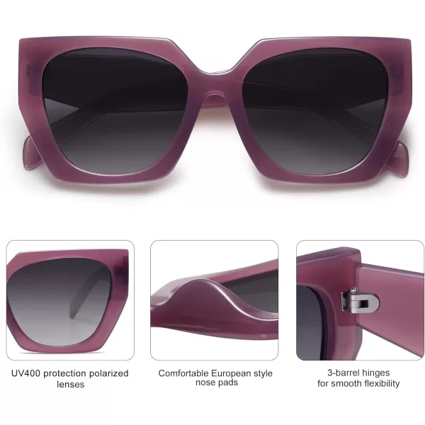 SOJOS Trendy Oversized Polarized Sunglasses Womens Big Square Cateye Sunnies Lentes de sol para mujer SJ2205Dark PurpleGrey