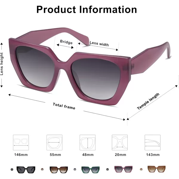 SOJOS Trendy Oversized Polarized Sunglasses Womens Big Square Cateye Sunnies Lentes de sol para mujer SJ2205Dark PurpleGrey