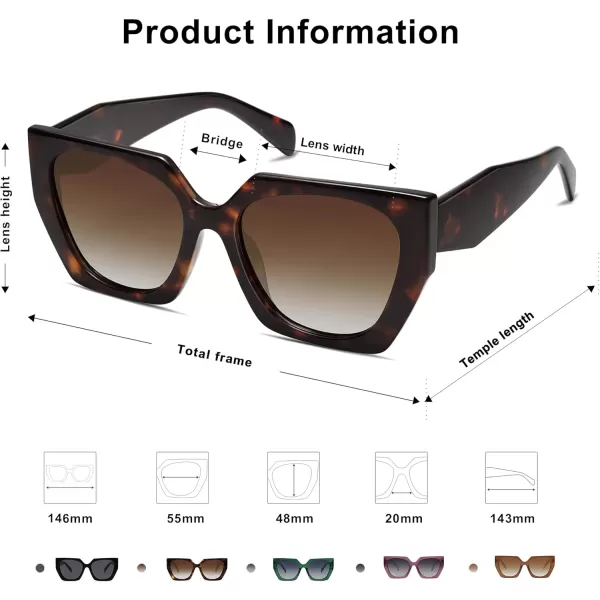 SOJOS Trendy Oversized Polarized Sunglasses Womens Big Square Cateye Sunnies Lentes de sol para mujer SJ2205Dark TortoiseBrown