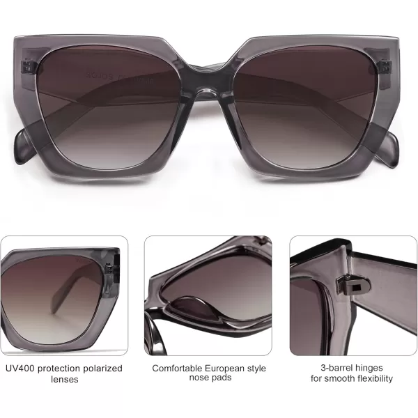 SOJOS Trendy Oversized Polarized Sunglasses Womens Big Square Cateye Sunnies Lentes de sol para mujer SJ2205Purplish GreyGradient Grey