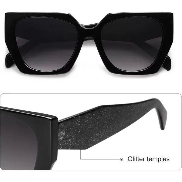 SOJOS Trendy Oversized Polarized Sunglasses Womens Big Square Cateye Sunnies Lentes de sol para mujer SJ2205Sparkle Leg  BlackGradient Grey