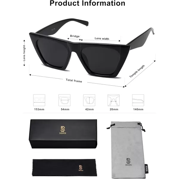 SOJOS Trendy Oversized Square Cateye Polarized Sunglasses Womens Big Frame Shades SJ2115All Black