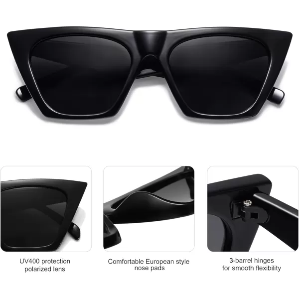 SOJOS Trendy Oversized Square Cateye Polarized Sunglasses Womens Big Frame Shades SJ2115All Black