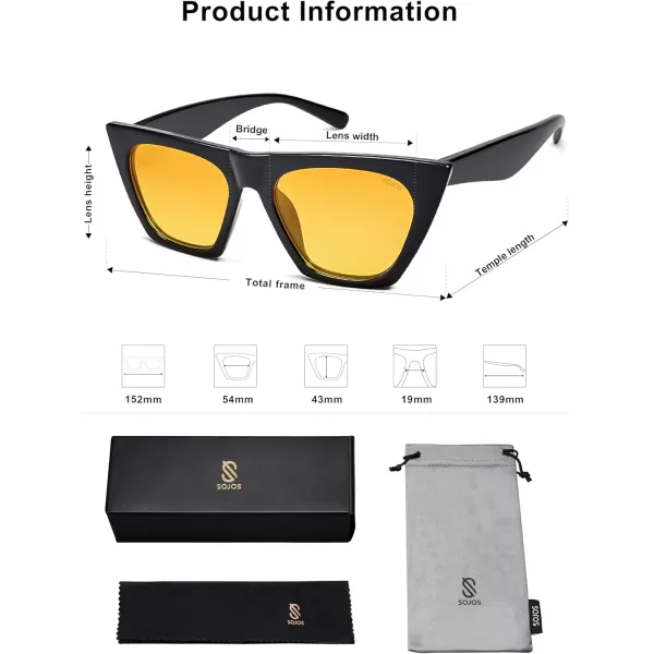 SOJOS Trendy Oversized Square Cateye Polarized Sunglasses Womens Big Frame Shades SJ2115BlackYellow