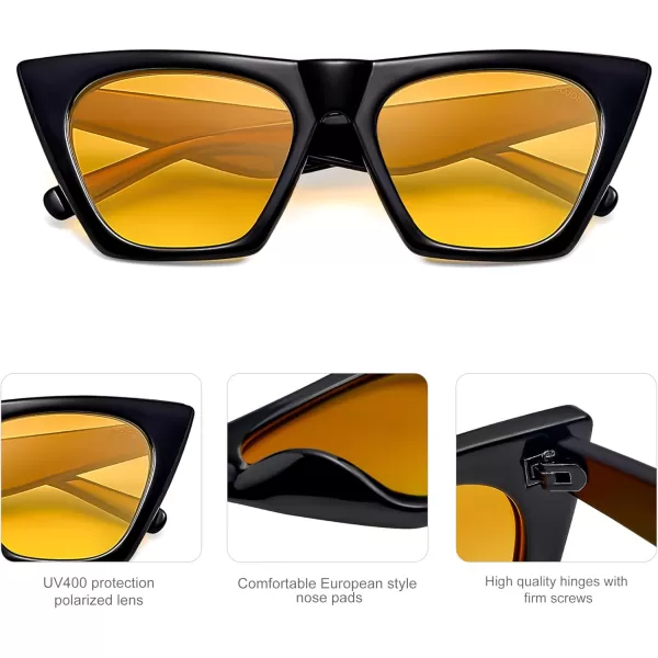 SOJOS Trendy Oversized Square Cateye Polarized Sunglasses Womens Big Frame Shades SJ2115BlackYellow