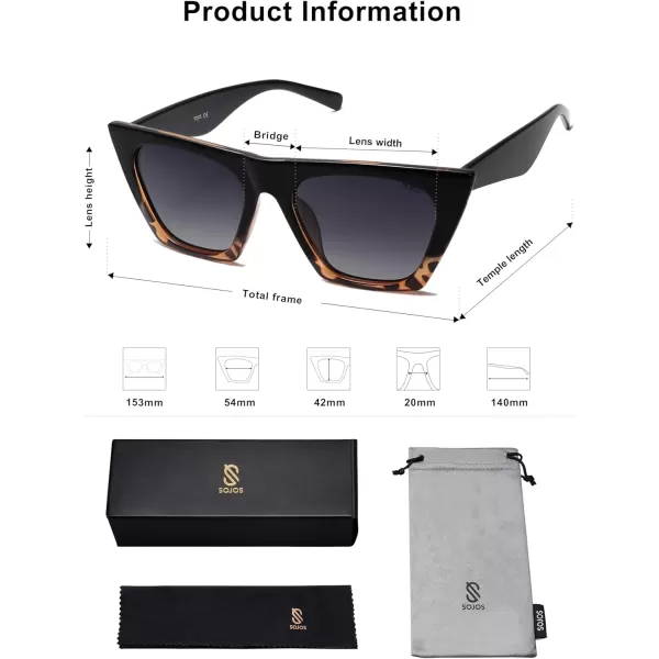 SOJOS Trendy Oversized Square Cateye Polarized Sunglasses Womens Big Frame Shades SJ2115BlacktortoiseGrey