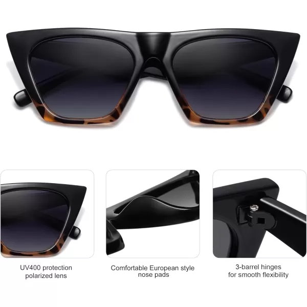 SOJOS Trendy Oversized Square Cateye Polarized Sunglasses Womens Big Frame Shades SJ2115BlacktortoiseGrey