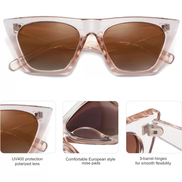 SOJOS Trendy Oversized Square Cateye Polarized Sunglasses Womens Big Frame Shades SJ2115Clear BrownBrown