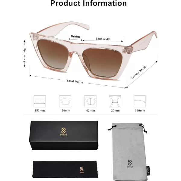 SOJOS Trendy Oversized Square Cateye Polarized Sunglasses Womens Big Frame Shades SJ2115Clear BrownBrown