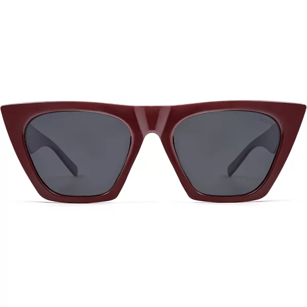 SOJOS Trendy Oversized Square Cateye Polarized Sunglasses Womens Big Frame Shades SJ2115Dark RedGrey