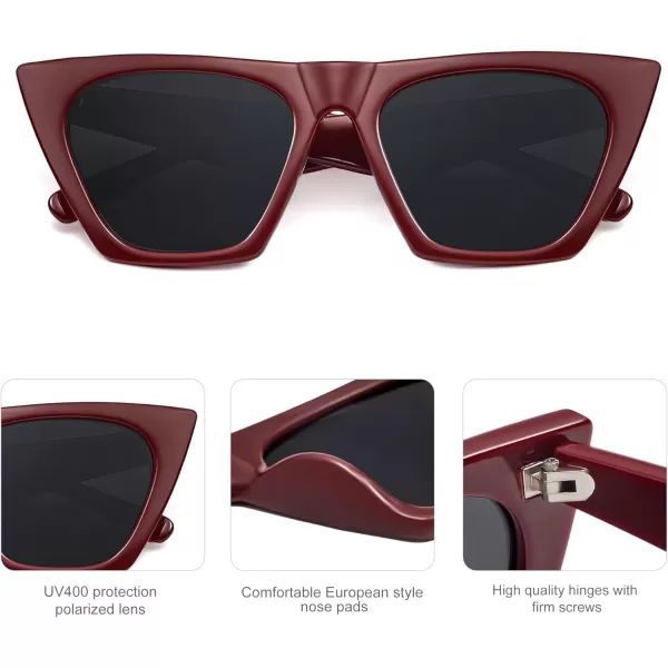 SOJOS Trendy Oversized Square Cateye Polarized Sunglasses Womens Big Frame Shades SJ2115Dark RedGrey
