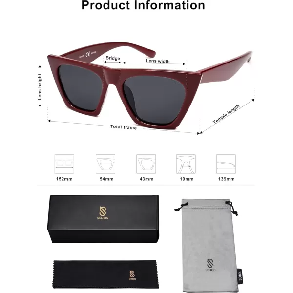 SOJOS Trendy Oversized Square Cateye Polarized Sunglasses Womens Big Frame Shades SJ2115Dark RedGrey
