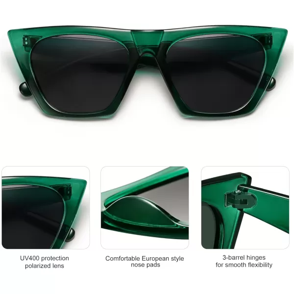 SOJOS Trendy Oversized Square Cateye Polarized Sunglasses Womens Big Frame Shades SJ2115GreenGrey