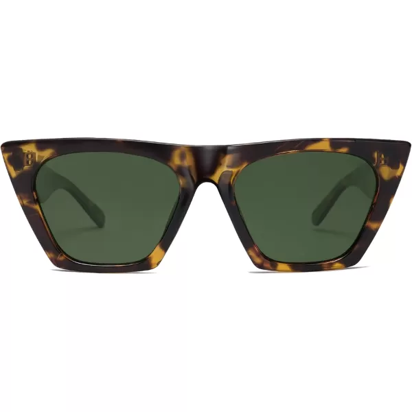 SOJOS Trendy Oversized Square Cateye Polarized Sunglasses Womens Big Frame Shades SJ2115Greenish TortoiseGreen