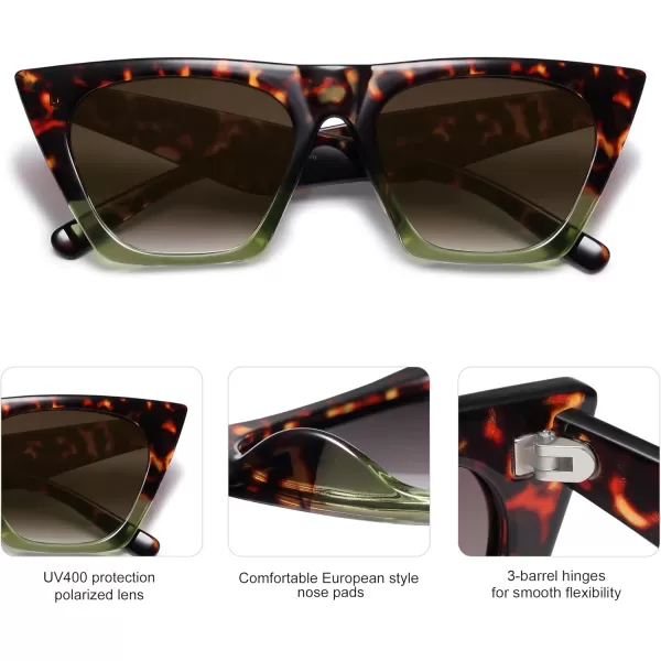 SOJOS Trendy Oversized Square Cateye Polarized Sunglasses Womens Big Frame Shades SJ2115GreentortoiseGreen
