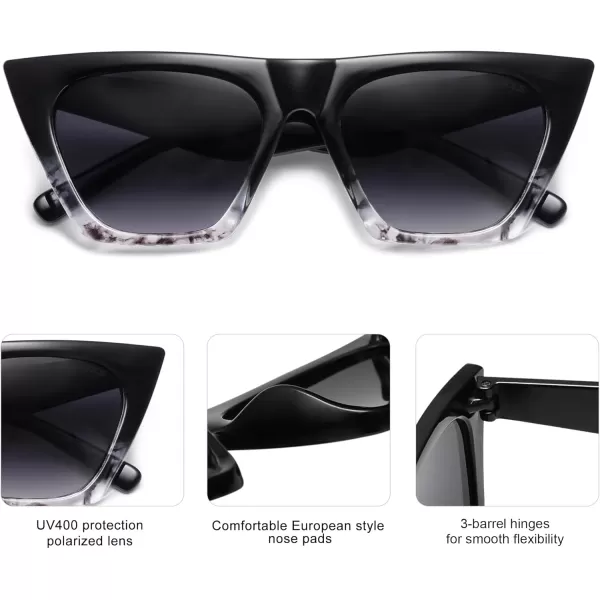 SOJOS Trendy Oversized Square Cateye Polarized Sunglasses Womens Big Frame Shades SJ2115Marble BlackGrey