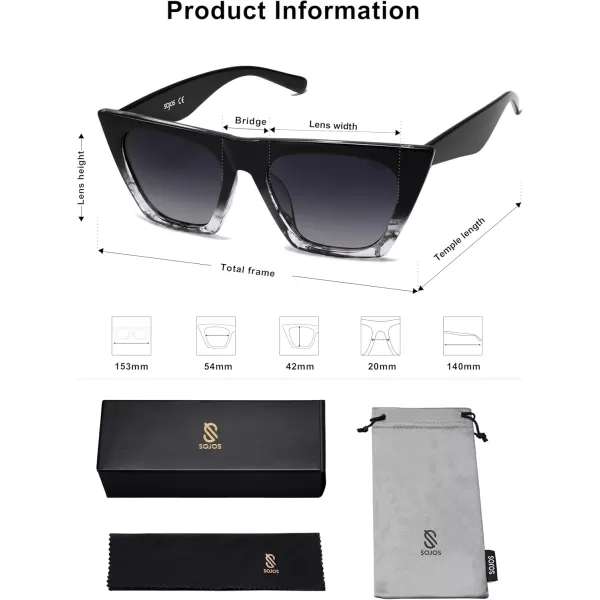 SOJOS Trendy Oversized Square Cateye Polarized Sunglasses Womens Big Frame Shades SJ2115Marble BlackGrey