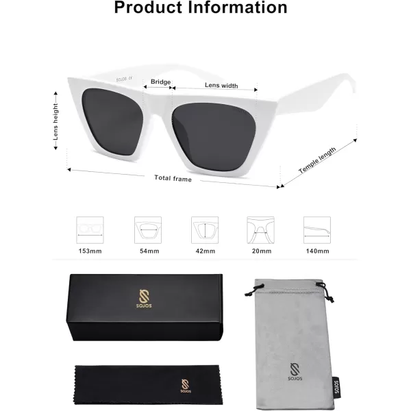 SOJOS Trendy Oversized Square Cateye Polarized Sunglasses Womens Big Frame Shades SJ2115Raw WhiteGrey
