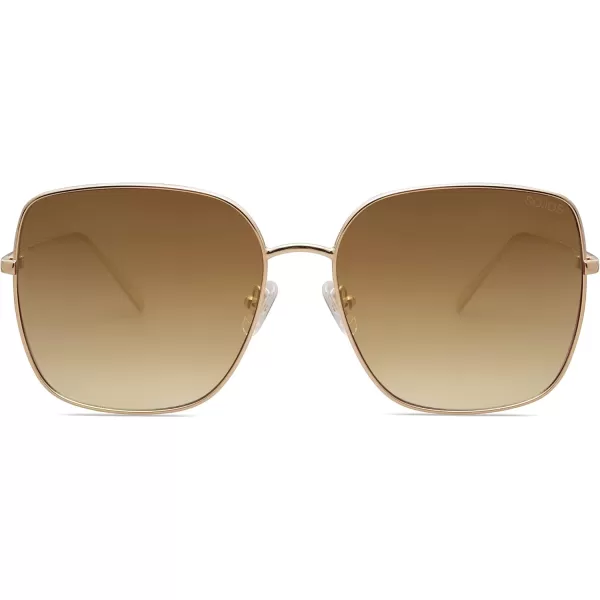 SOJOS Trendy Oversized Square Metal Frame Sunglasses for Women Men Retro Big Flat Lens UV Protection Sunglasses SJ1146Bright GoldBrown Grading