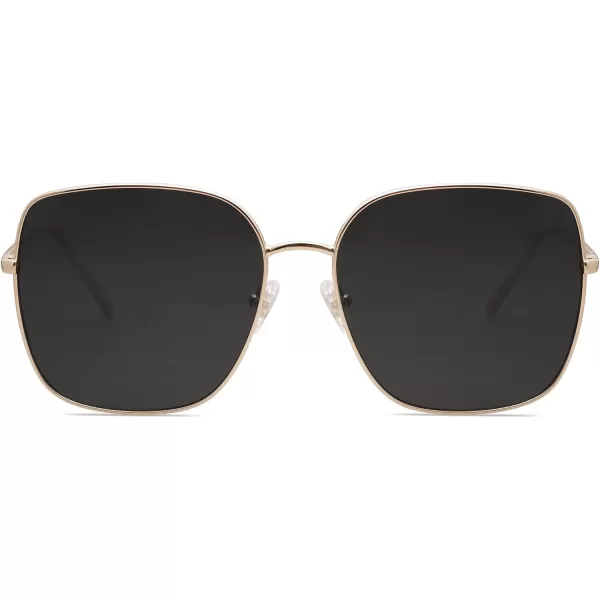 SOJOS Trendy Oversized Square Metal Frame Sunglasses for Women Men Retro Big Flat Lens UV Protection Sunglasses SJ1146Bright GoldGrey