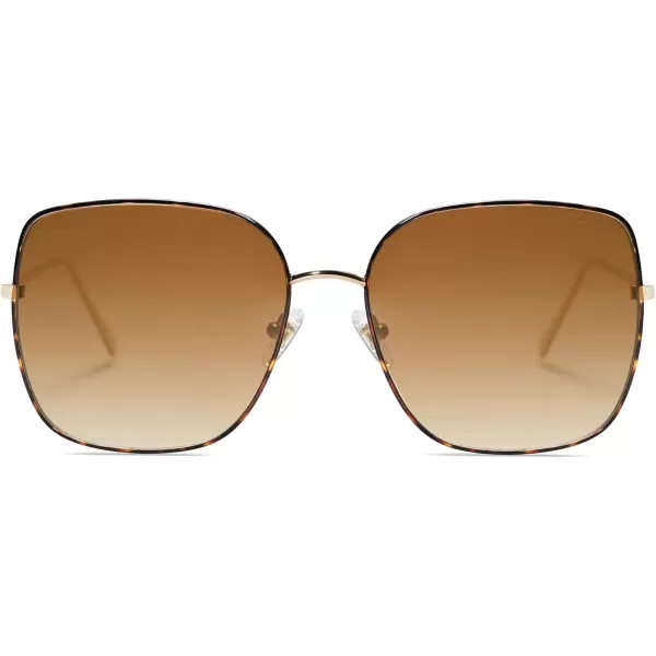 SOJOS Trendy Oversized Square Metal Frame Sunglasses for Women Men Retro Big Flat Lens UV Protection Sunglasses SJ1146Brown TortoiseBrown Grading