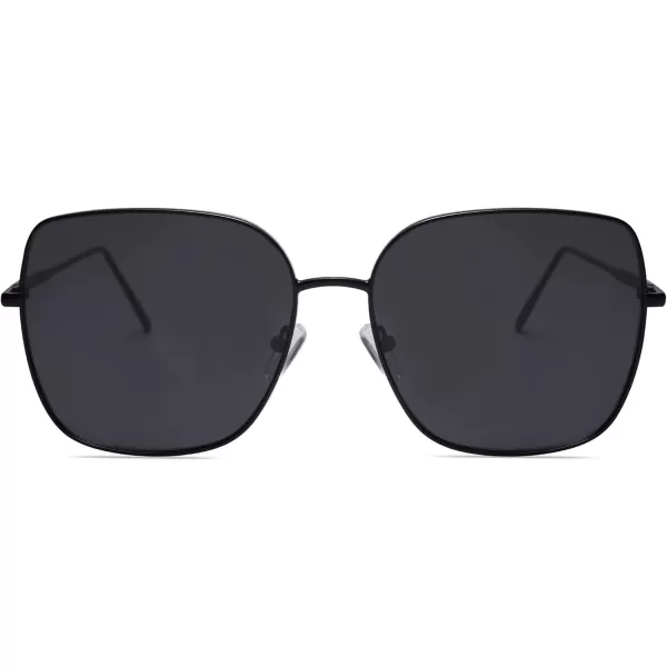 SOJOS Trendy Oversized Square Metal Frame Sunglasses for Women Men Retro Big Flat Lens UV Protection Sunglasses SJ1146Dark BlackGrey