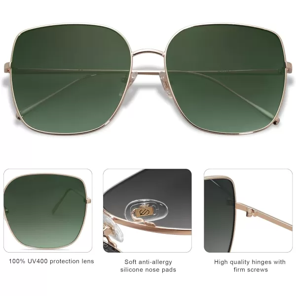 SOJOS Trendy Oversized Square Metal Frame Sunglasses for Women Men Retro Big Flat Lens UV Protection Sunglasses SJ1146GoldGreyishgreen