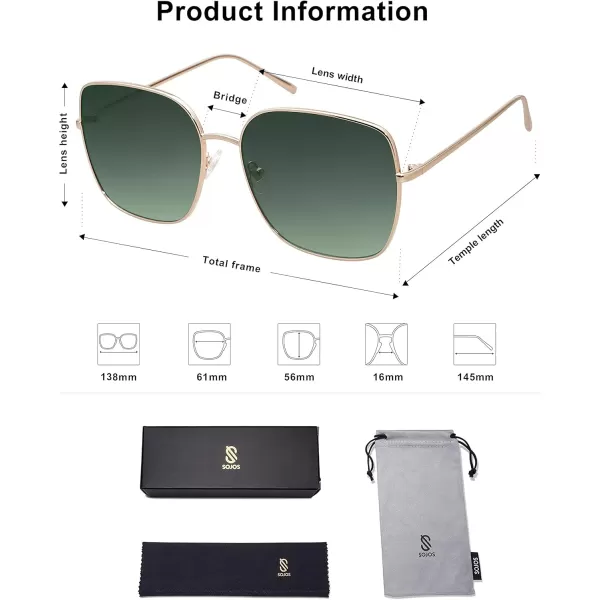 SOJOS Trendy Oversized Square Metal Frame Sunglasses for Women Men Retro Big Flat Lens UV Protection Sunglasses SJ1146GoldGreyishgreen