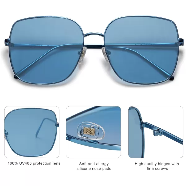 SOJOS Trendy Oversized Square Metal Frame Sunglasses for Women Men Retro Big Flat Lens UV Protection Sunglasses SJ1146Navy BlueBlue