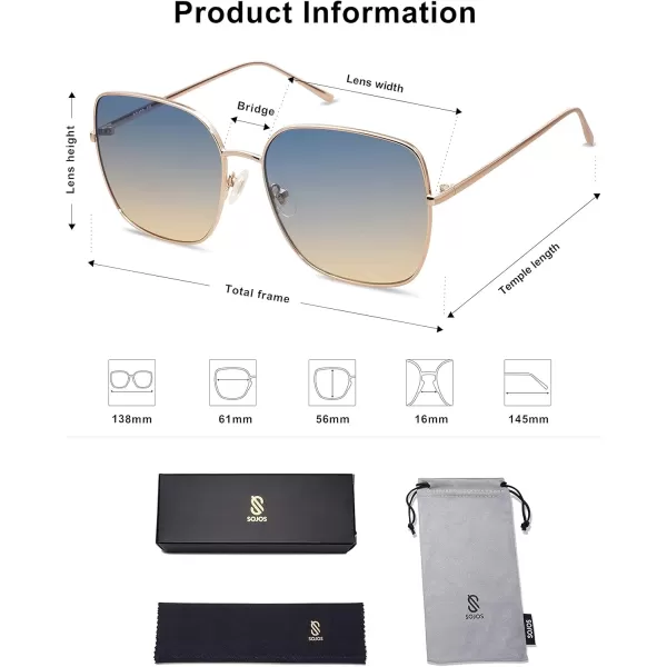 SOJOS Trendy Oversized Square Metal Frame Sunglasses for Women Men Retro Big Flat Lens UV Protection Sunglasses SJ1146Rose GoldBluebrown