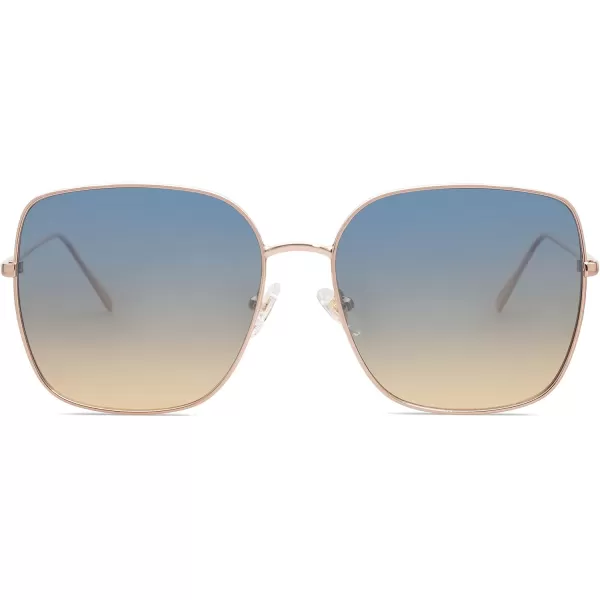 SOJOS Trendy Oversized Square Metal Frame Sunglasses for Women Men Retro Big Flat Lens UV Protection Sunglasses SJ1146Rose GoldBluebrown