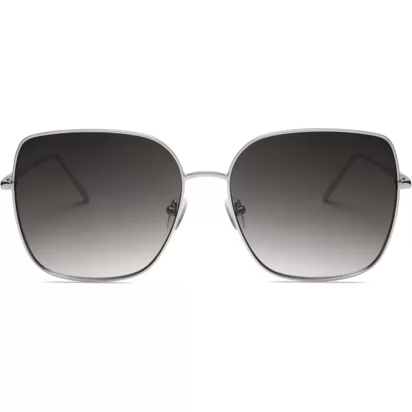 SOJOS Trendy Oversized Square Metal Frame Sunglasses for Women Men Retro Big Flat Lens UV Protection Sunglasses SJ1146SilverGrey Grading