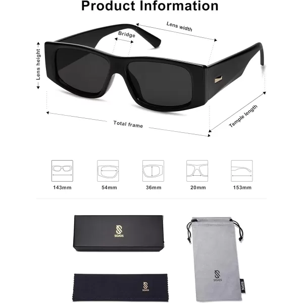 SOJOS Trendy Y2K Rectangle Polarized Sunglasses for Women Men Fashion Designer Rave Sunglasses SJ2228BlackGrey