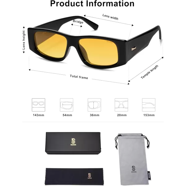 SOJOS Trendy Y2K Rectangle Polarized Sunglasses for Women Men Fashion Designer Rave Sunglasses SJ2228BlackYellow