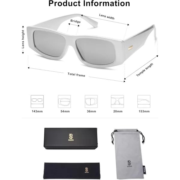 SOJOS Trendy Y2K Rectangle Polarized Sunglasses for Women Men Fashion Designer Rave Sunglasses SJ2228Bright SilverSilver Mirrored