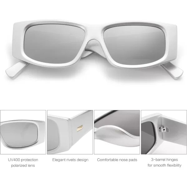 SOJOS Trendy Y2K Rectangle Polarized Sunglasses for Women Men Fashion Designer Rave Sunglasses SJ2228Bright SilverSilver Mirrored