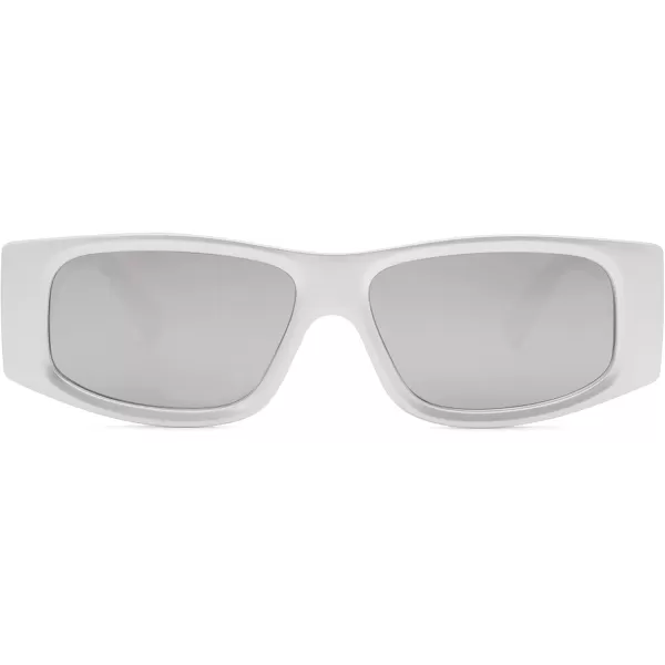 SOJOS Trendy Y2K Rectangle Polarized Sunglasses for Women Men Fashion Designer Rave Sunglasses SJ2228Bright SilverSilver Mirrored