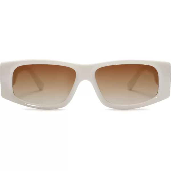 SOJOS Trendy Y2K Rectangle Polarized Sunglasses for Women Men Fashion Designer Rave Sunglasses SJ2228Cream WhiteBrown