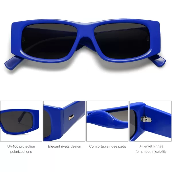SOJOS Trendy Y2K Rectangle Polarized Sunglasses for Women Men Fashion Designer Rave Sunglasses SJ2228Dark BlueGrey