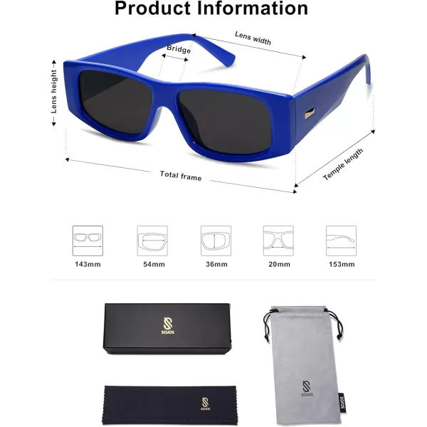 SOJOS Trendy Y2K Rectangle Polarized Sunglasses for Women Men Fashion Designer Rave Sunglasses SJ2228Dark BlueGrey
